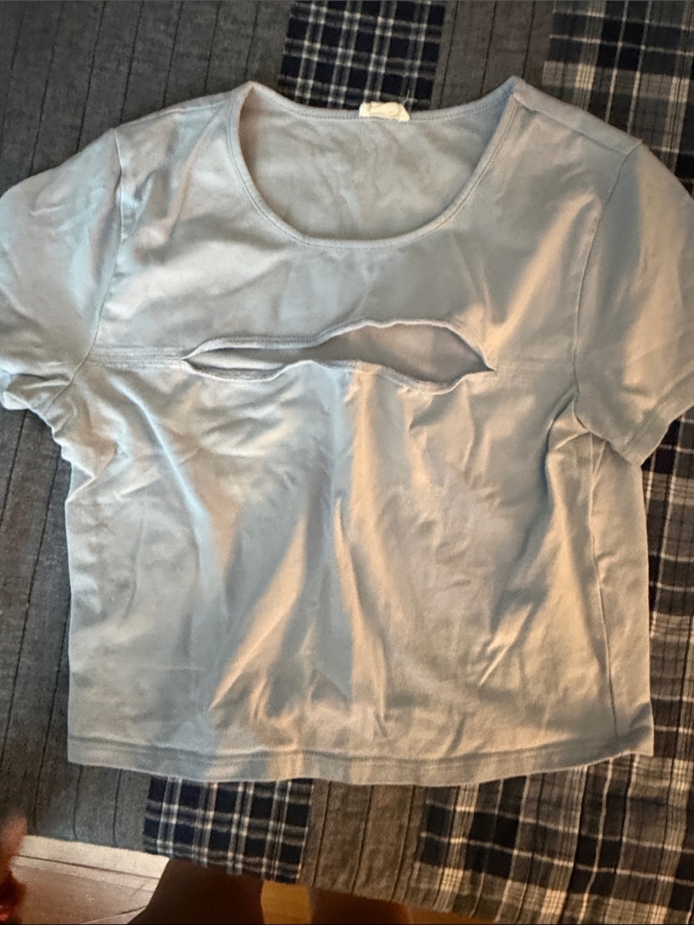 Garage Light Blue Women’s Scoop Neck Crop Top with Front Keyhole